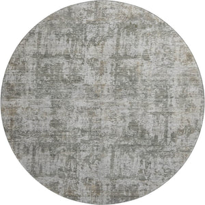 HomeRoots 8' Contemporary Pewter & Beige Abstract Washable Round Rug with UV Protection & Non-Slip Backing 695285