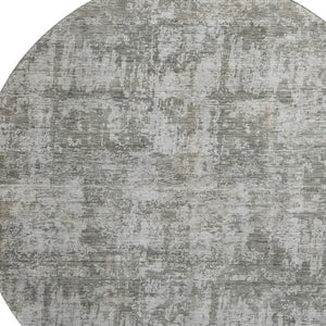 HomeRoots 8' Contemporary Pewter & Beige Abstract Washable Round Rug with UV Protection & Non-Slip Backing 695285