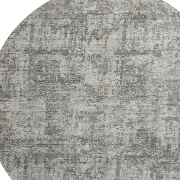 HomeRoots 8' Contemporary Pewter & Beige Abstract Washable Round Rug with UV Protection & Non-Slip Backing 695285