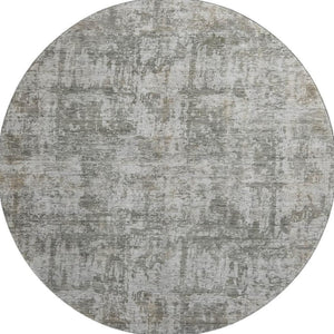 HomeRoots 8' Contemporary Pewter & Beige Abstract Washable Round Rug with UV Protection & Non-Slip Backing 695285