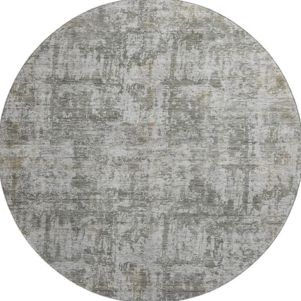 HomeRoots 8' Contemporary Pewter & Beige Abstract Washable Round Rug with UV Protection & Non-Slip Backing 695285