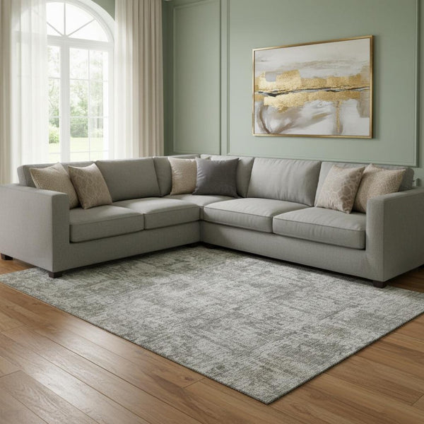 HomeRoots 8' X 10' Stylish Pewter & Beige Abstract Area Rug – Washable, UV Protected, Non-Slip, Durable Design 695286