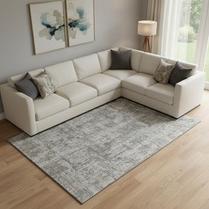HomeRoots 9' X 12' Abstract Area Rug in Pewter & Beige - Washable, UV Protected, Perfect for High-Traffic Homes! 695287