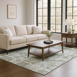 HomeRoots 9' X 12' Abstract Area Rug in Pewter & Beige - Washable, UV Protected, Perfect for High-Traffic Homes! 695287
