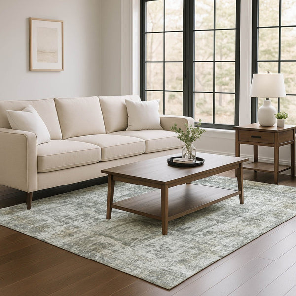 HomeRoots 9' X 12' Abstract Area Rug in Pewter & Beige - Washable, UV Protected, Perfect for High-Traffic Homes! 695287