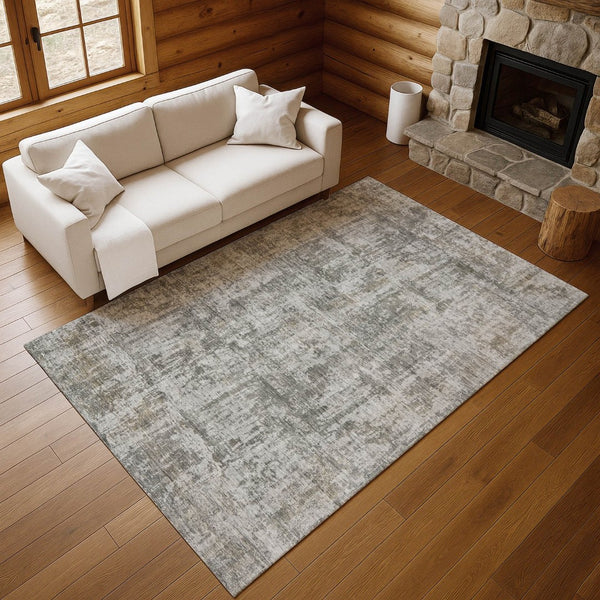 HomeRoots 9' X 12' Abstract Area Rug in Pewter & Beige - Washable, UV Protected, Perfect for High-Traffic Homes! 695287