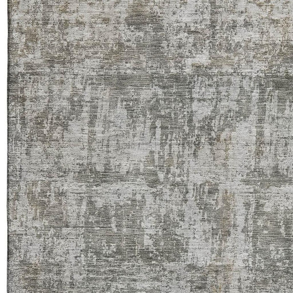 HomeRoots 9' X 12' Abstract Area Rug in Pewter & Beige - Washable, UV Protected, Perfect for High-Traffic Homes! 695287