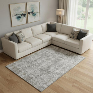 HomeRoots 10' X 14' Modern Pewter and Beige Abstract Area Rug - Washable, UV-Protected, and Pet-Friendly Design 695288