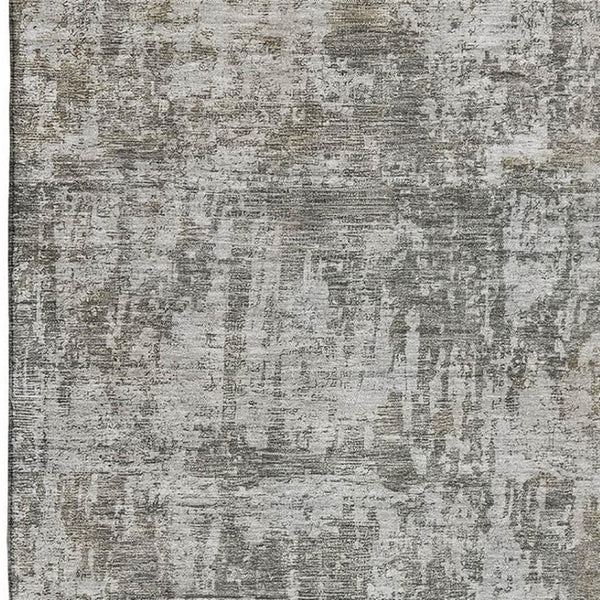 HomeRoots 10' X 14' Modern Pewter and Beige Abstract Area Rug - Washable, UV-Protected, and Pet-Friendly Design 695288