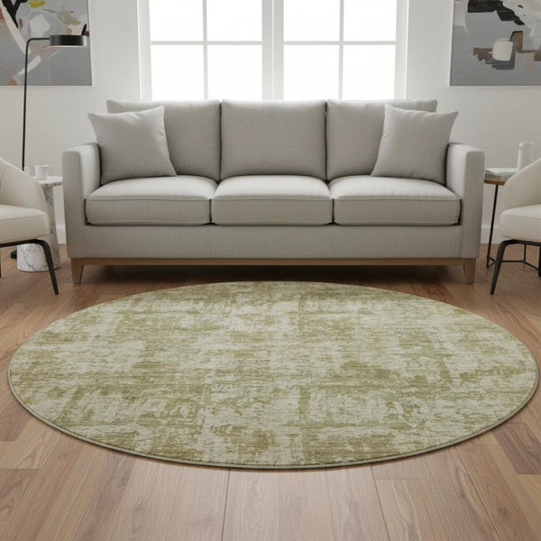 HomeRoots 8' Washable Round Rug in Taupe & Beige - UV Protected, Stain-Resistant, Modern Abstract Design 695291