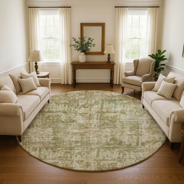 HomeRoots 8' Washable Round Rug in Taupe & Beige - UV Protected, Stain-Resistant, Modern Abstract Design 695291