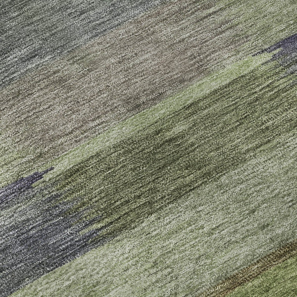 HomeRoots 5' Artichoke Green and Purple Striped Washable Area Rug with UV Protection for Easy Care Homes 695296