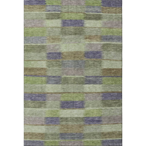 HomeRoots 5' Artichoke Green and Purple Striped Washable Area Rug with UV Protection for Easy Care Homes 695296