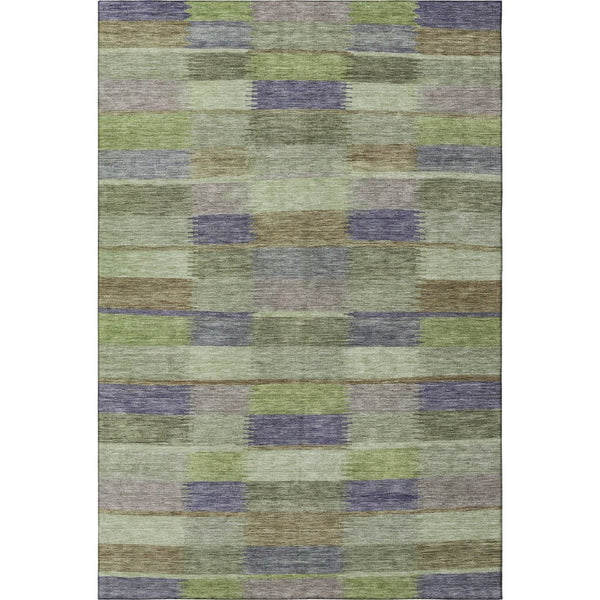 HomeRoots 5' Artichoke Green and Purple Striped Washable Area Rug with UV Protection for Easy Care Homes 695296