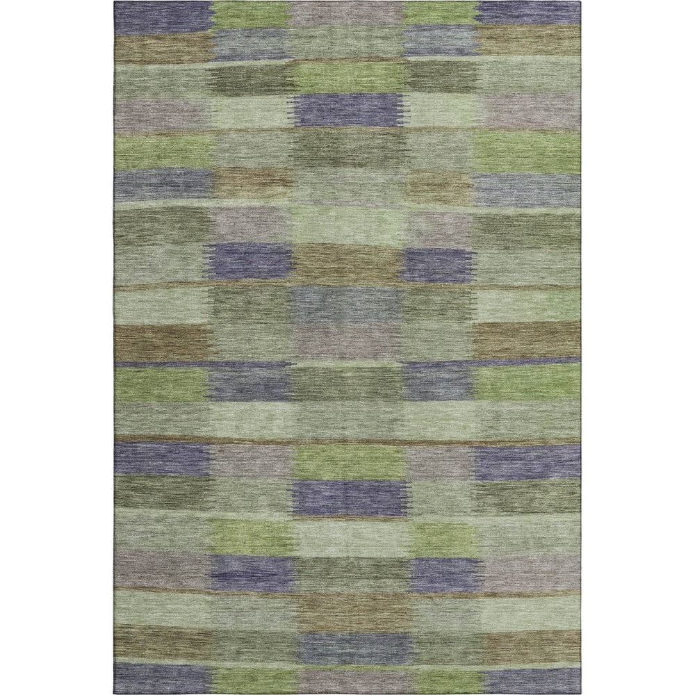 HomeRoots 8' X 10' Washable Area Rug in Artichoke Green, Purple, Taupe Stripes with UV Protection & Durability 695298