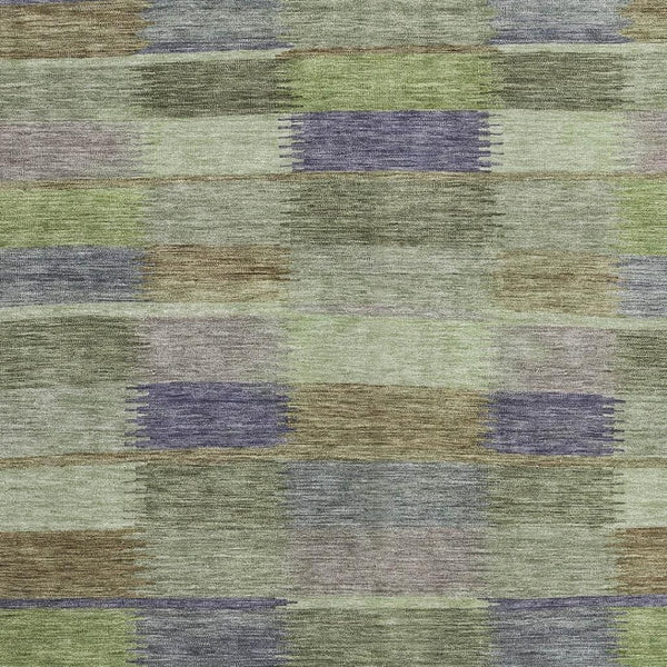 HomeRoots 8' X 10' Washable Area Rug in Artichoke Green, Purple, Taupe Stripes with UV Protection & Durability 695298
