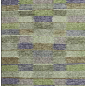 HomeRoots 8' X 10' Washable Area Rug in Artichoke Green, Purple, Taupe Stripes with UV Protection & Durability 695298