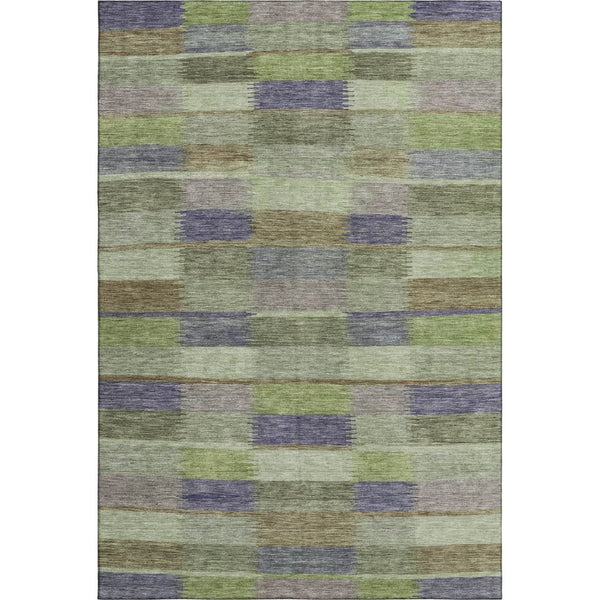 HomeRoots 9' X 12' Striped Washable Area Rug in Artichoke Green, Purple & Taupe – UV Protected & Stain-Resistant! 695299