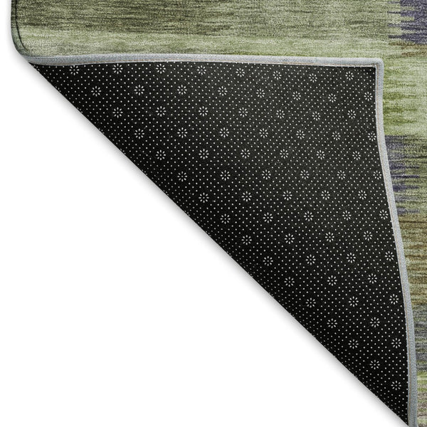 HomeRoots 9' X 12' Striped Washable Area Rug in Artichoke Green, Purple & Taupe – UV Protected & Stain-Resistant! 695299