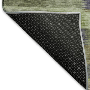 HomeRoots 10' Artichoke Green, Purple & Taupe Striped Washable Area Rug – UV Protected, Durable & Stylish Home Accent 695300