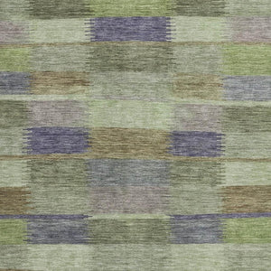 HomeRoots 10' Artichoke Green, Purple & Taupe Striped Washable Area Rug – UV Protected, Durable & Stylish Home Accent 695300