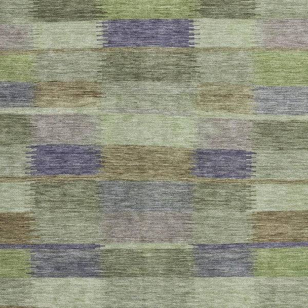 HomeRoots 10' Artichoke Green, Purple & Taupe Striped Washable Area Rug – UV Protected, Durable & Stylish Home Accent 695300