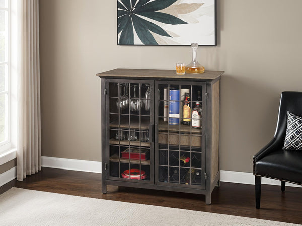 Hekman Furniture 695302 Andie Metal Grate Wine & Bar Cabinet - Weathered Gray Finish With Storage For 12 Bottles  Andie Wine & Bar Cabinet 695302