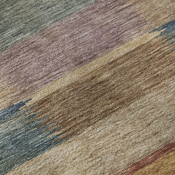HomeRoots 8' Stylish Beige, Blue & Gold Striped Round Rug - Washable, UV Protected, Durable for High-Traffic Areas 695303