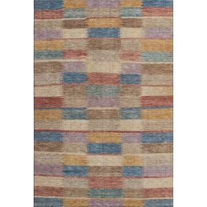 HomeRoots 9' X 12' Stylish Beige, Blue & Gold Striped Washable Area Rug with UV Protection & Durable Design 695305