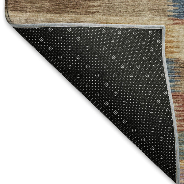 HomeRoots 9' X 12' Stylish Beige, Blue & Gold Striped Washable Area Rug with UV Protection & Durable Design 695305