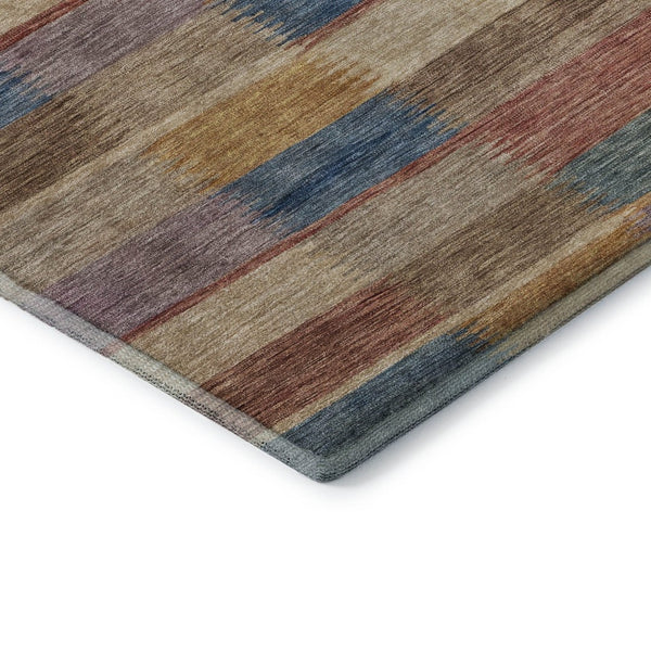 HomeRoots 9' X 12' Stylish Beige, Blue & Gold Striped Washable Area Rug with UV Protection & Durable Design 695305