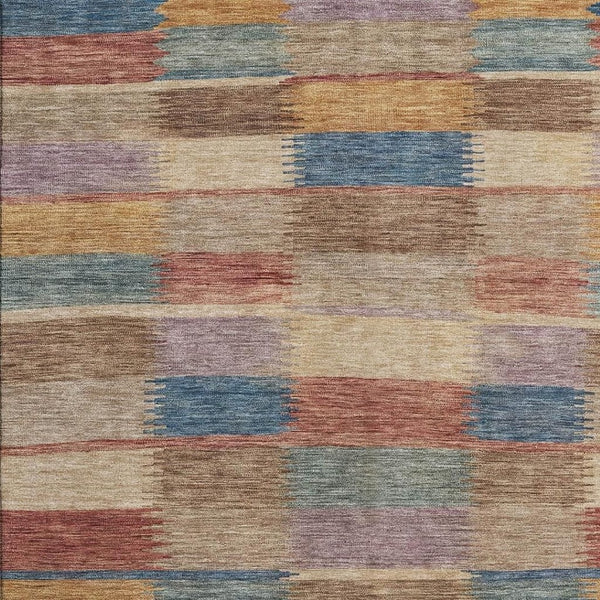 HomeRoots 10' Beige, Blue & Gold Striped Washable Area Rug with UV Protection – Durable, Non-Slip, Easy Care! 695306