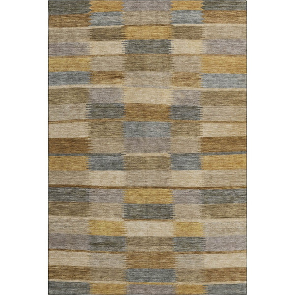 HomeRoots 5' X 8' Striped Washable Area Rug in Brown, Beige, and Gray - UV Protected, Non-Slip, Durable Design 695308
