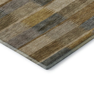 HomeRoots 5' X 8' Striped Washable Area Rug in Brown, Beige, and Gray - UV Protected, Non-Slip, Durable Design 695308