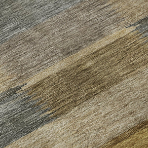HomeRoots 5' X 8' Striped Washable Area Rug in Brown, Beige, and Gray - UV Protected, Non-Slip, Durable Design 695308
