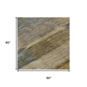 HomeRoots 5' X 8' Striped Washable Area Rug in Brown, Beige, and Gray - UV Protected, Non-Slip, Durable Design 695308