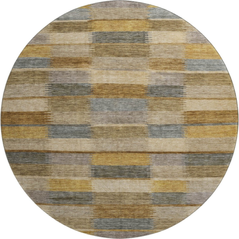 HomeRoots 8' Washable Round Rug in Brown, Beige & Gray Stripes – UV Protection, Durable & Easy Care for Any Space 695309