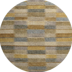HomeRoots 8' Washable Round Rug in Brown, Beige & Gray Stripes – UV Protection, Durable & Easy Care for Any Space 695309