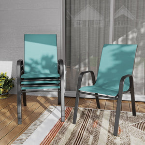 English Elm Outdoor Dining Chair Set of Four Teslin Fabric Powder Coated Frame Patio Seating W3979P402381