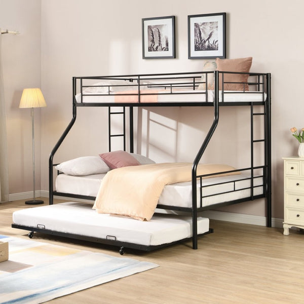 English Elm Twin Over Full Metal Bunk Bed With Trundle – Sturdy, Space-Saving Design, No Box Spring Needed! W311P297436-GIGA