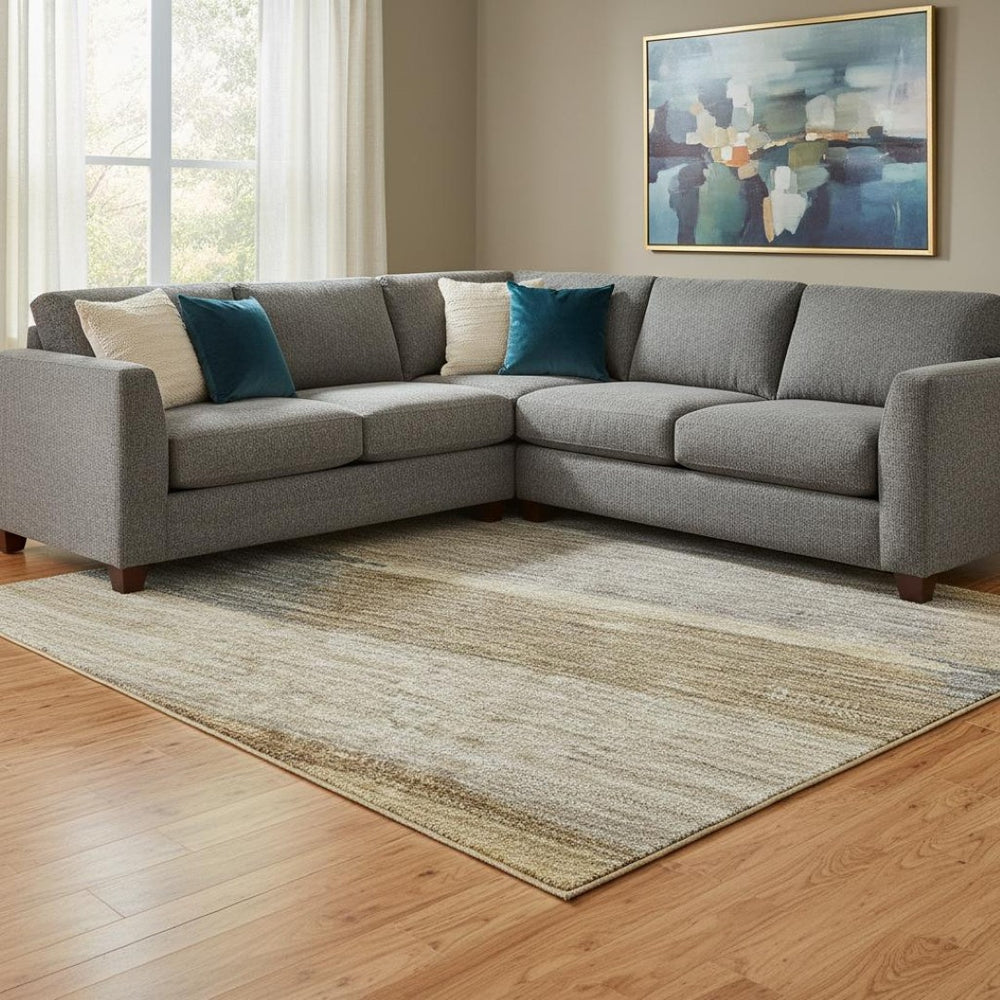 HomeRoots 8' X 10' Striped Area Rug in Brown, Beige & Gray - Washable, UV Protected, Stain Resistant & Stylish 695310