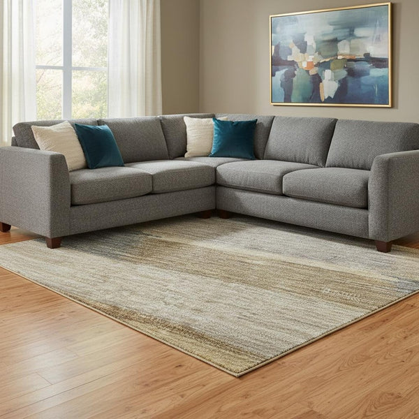 HomeRoots 8' X 10' Striped Area Rug in Brown, Beige & Gray - Washable, UV Protected, Stain Resistant & Stylish 695310