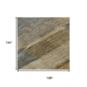 HomeRoots 9' X 12' Striped Area Rug in Brown, Beige & Gray - Washable, UV Protected, Ideal for Busy Homes 695311