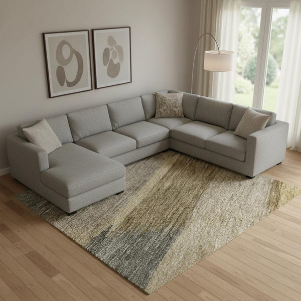 HomeRoots 9' X 12' Striped Area Rug in Brown, Beige & Gray - Washable, UV Protected, Ideal for Busy Homes 695311