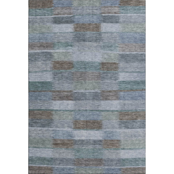 HomeRoots 5' Blue Teal & Brown Striped Washable Area Rug - UV Protected, Stain Resistant, Perfect for Families! 695314