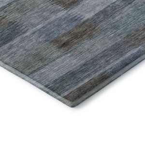 HomeRoots 5' Blue Teal & Brown Striped Washable Area Rug - UV Protected, Stain Resistant, Perfect for Families! 695314
