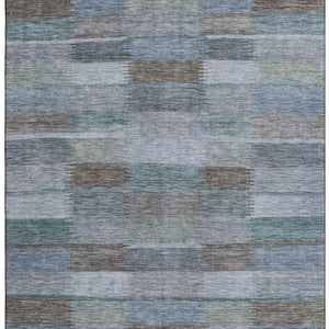 HomeRoots 5' Blue Teal & Brown Striped Washable Area Rug - UV Protected, Stain Resistant, Perfect for Families! 695314