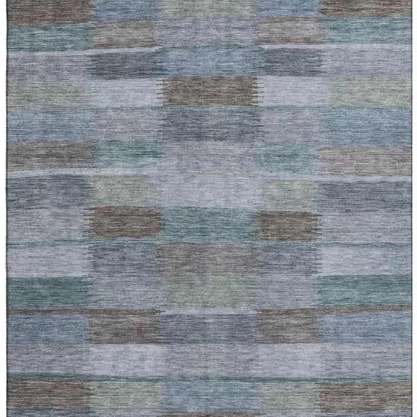HomeRoots 5' Blue Teal & Brown Striped Washable Area Rug - UV Protected, Stain Resistant, Perfect for Families! 695314
