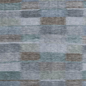HomeRoots 8' X 10' Washable Area Rug in Blue Teal & Brown Stripes - UV Protected, Perfect for High-Traffic Spaces 695316