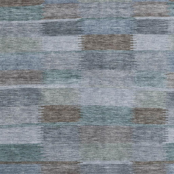 HomeRoots 8' X 10' Washable Area Rug in Blue Teal & Brown Stripes - UV Protected, Perfect for High-Traffic Spaces 695316